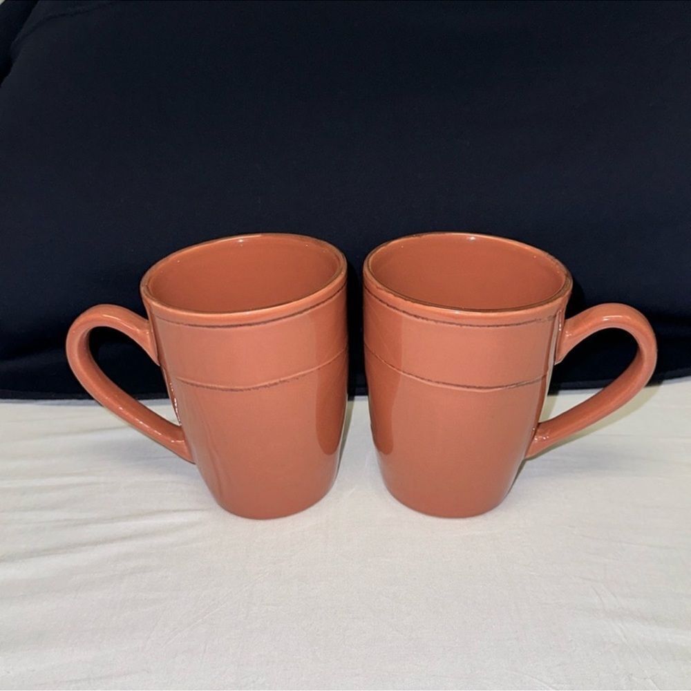 citrus grove Set of Two Mauve Shabby Chic Brown Trim Coffee Tea Ceramic Mugs